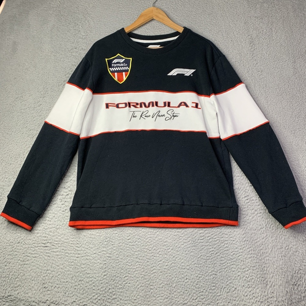 F1 Formula 1 Men's Crewneck Black/White Sweatshirt Pullover Top Size Medium